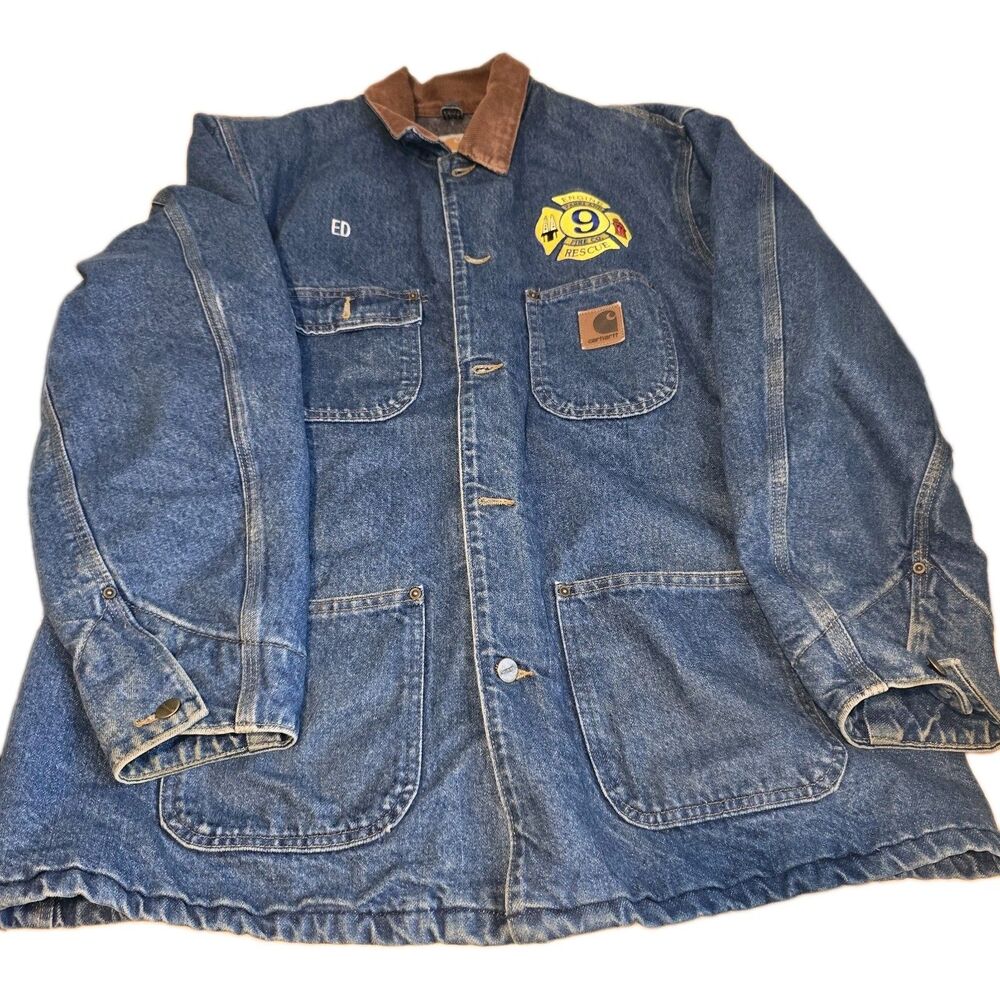 VTG Carhartt C59 Denim Chore Coat M Blanket Lined USA Distressed 90s Work Jacket